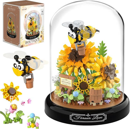 HI-REEKE Sunflower Bee Bouquet Building Block Set, Micro Mini Botanical Building Toy for Women -548 PCS