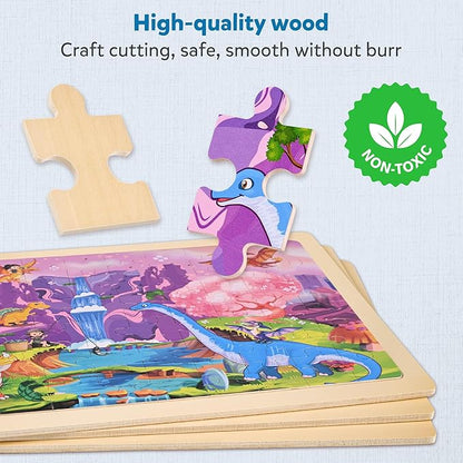 SYNARRY Wooden Dinosaur Puzzles for Kids Ages 4-6, 6 Packs 60 PCs Jigsaw Puzzles Educational Toys Gifts for Children Ages 4-8, Kids Puzzles for 4+ Year Olds Boys Girls