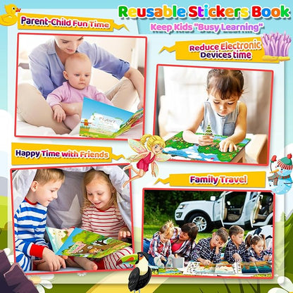Sticker Book for Kids, 230+ Dinosaur & 250+ Plant Stickers & 16 Scenes, Reusable Activity Sheet, Seek and Find Sticker Coloring Pad, for Boys Girls Toddlers Ages 2-4 4-8 Years Old 3-5 6-7