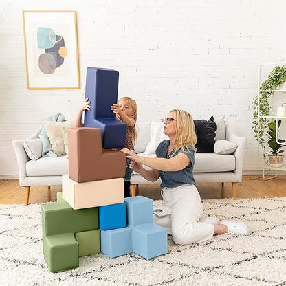 ECR4Kids SoftZone Brainy Building Blocks, Foam Puzzle, Earthtone, 7-Piece