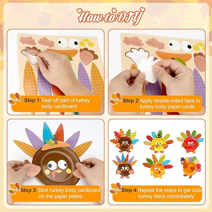 Bafeil 24 Sets Thanksgiving Turkey Craft Kits DIY Autumn Make a Turkey Paper Plate Crafts Turkey Ornaments Decorations Art Sets for Festive Fall Autumn Thanksgiving Party Classroom Activities