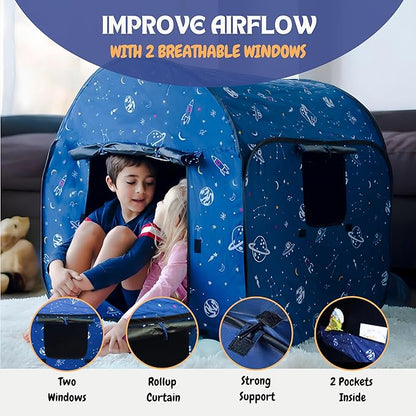 L’ARCHE Sensory Tent for Kids with LED Lights & Remote Blackout Pop-Up Calm Down for Autism, ADHD & SPD Indoor Sensory Room & Play Tent Foldable & Portable (Space Theme, Regular 35.4 in)