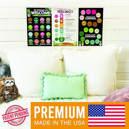 Hadley Designs Feelings Chart For Kids Ages 4-8 - Emotions Chart For Toddlers 3-5, Counseling Feelings Posters For Classroom Calming Corner, Social Emotional Learning Posters, Cactus Classroom Decor