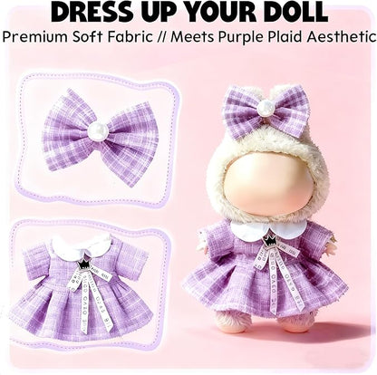 Clothes for LABUBU 17cm Doll (NO Doll), Outfit for LABUBU, Dress and Hairpin Set for LABUBU Dress Up, Fashion and Premium Dolls Accessories for LABUBU (Style O)