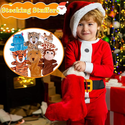 6Pcs Hand Puppets for Toddlers - Stuffed Animal Puppets for Kids, Including Lion, Tiger, Hippo, Leopard, Giraffe and Monkey for Puppet Show Theater, Stocking Stuffers for Kids