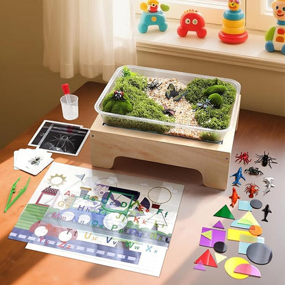 Light Table for Kids -Sand Painting Light Box All-in-One Sandbox Alternative with Tracing Light Box, 10 Dimming Levels & 50+ Pieces(USB)