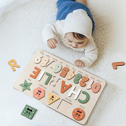 Custom Handmade Name Puzzle with Shapes, Numbers and Names, Personalized Birthday Gift for Kids, Christmas Gifts for Toddlers, Unique New Baby Gift, Wooden Montessori Toy