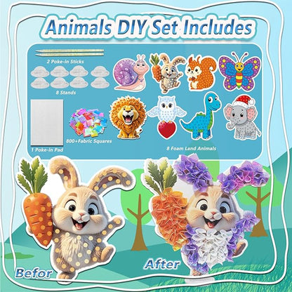 JRD&BS WINL Poke A Dot Art Kit - Magical Animals Theme (Lion, Butterfly, Rabbit) | No-Mess DIY Craft for Kids Ages 4-9 | Wooden Sewing Activity for Girls & Boys | Creative Gift for Birthday & Holidays