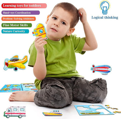 Magnetic Puzzles for Kids Ages 1-3, Travel Toddler Puzzles Ages 2-4 Year, Space Car Activities Toy for Boys & Girls 3-5 yo - Learning Magnet Gift for Road Trip
