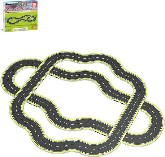 PicassoTiles Magnetic Building Tiles Car Track Magnet Vehicle Adventure Theme Printed Street Road Runway Speedway Highway Block Construction Expansion Add-on Education Learning Toys for Kids 3+ PTE16