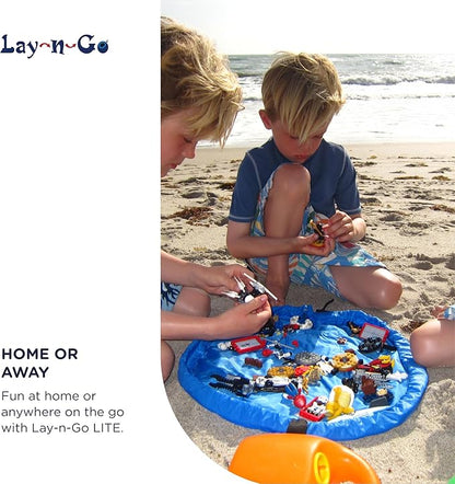 Lay-n-Go 2-in-1 Small Portable Drawstring Toys Storage Organizer and Play Mat for Room and Travel, Made for Kids and Toddlers with a Durable Patented Design