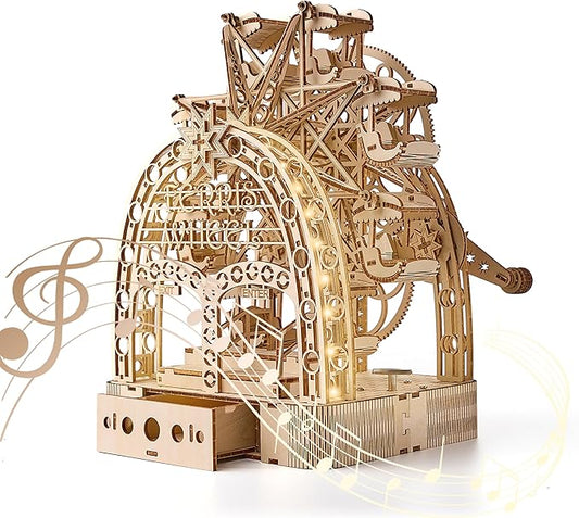 3D Wooden Puzzles for Adults: 3D Puzzle Light-Up Ferris Wheel with Music Box - 222psc Wooden Puzzles Model Building Kits Fun Gifts for Adult with Storage Box - Hobbies for Men Women