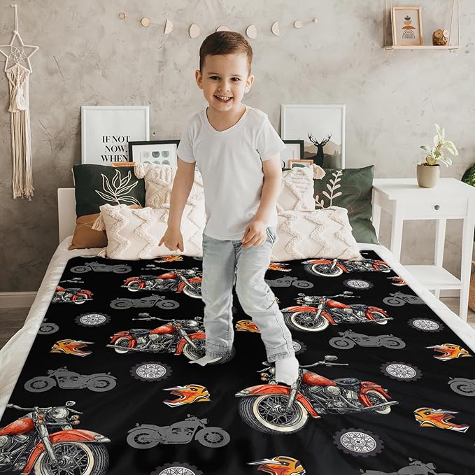 Blanket for Kids Adults Motorcycle Throw for Boys Men, 50x60 Inches Comfy Lightweight All Season Throw Blankets for Sofa Couch Bed Office