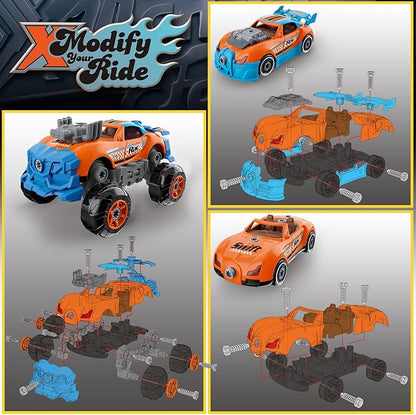 3-in-1 Take Apart Car for Boys Ages 3 4 5 6 7, Building Toys with Electric Drill, 43 Pcs Construction Toy Truck, Build Your Own Car with Play Tools, Ideal STEM Gift for Kids Children (Orange)
