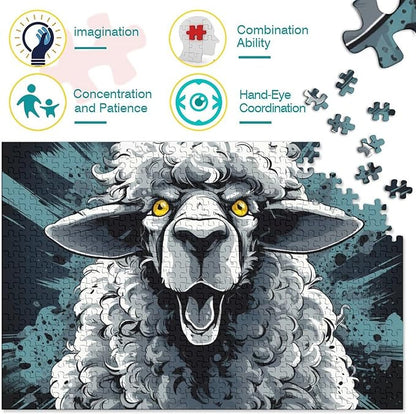 Sheep for Adults Fun Thickened Wooden Jigsaw Puzzles 500 Piece 3D Animal Toy Intellectual Game Education Game Stress Relief Toy Home Decoration Premium & Durable 500pcs (52x38cm)