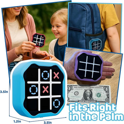 4-in-1 Rechargeable Electronic Tic Tac Toe Game – Handheld Travel Toy with Memory & Whack-a-Mole, Silent Mode, Fun for Kids & Adults, Ages 3+, Blue