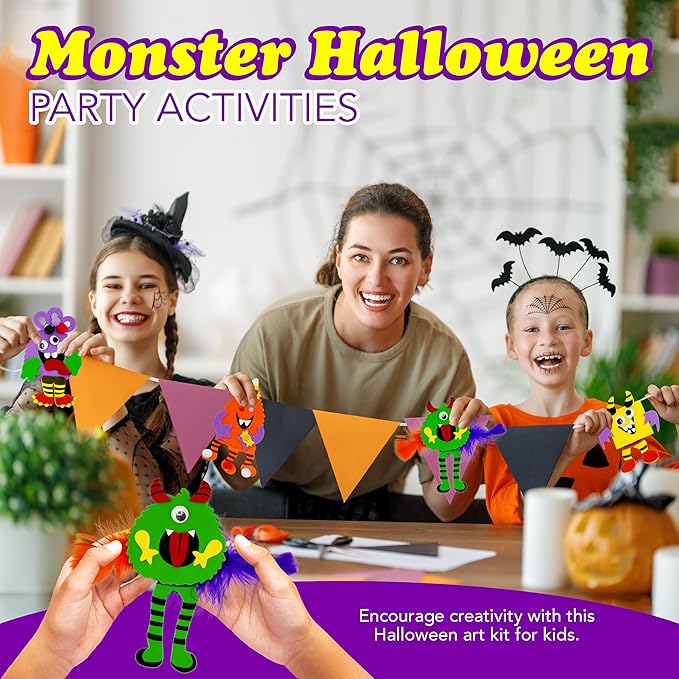 4E's Novelty Halloween Crafts for Kids (12 Pack) Silly Monsters Foam Magnet Fall Crafts Bulk, Halloween Party Activities for Kids Ages 3-5, 4-8