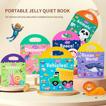 Jelly Reusable Sticker Books for Toddlers 1-3 2-4 Years, Portable Travel Toys Sticker Activity Book for Kids 2 3 4 Year Old Girls Boys (Vehicles)