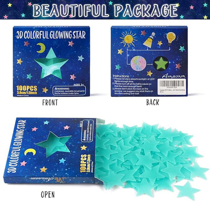 AM AMAONM 100 Pcs Blue Glow in The Dark Luminous Stars Fluorescent Noctilucent Plastic Wall Stickers Murals Decals for Home Art Decor Ceiling Wall Decorate Kids Babys Bedroom Room Decorations