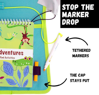 Totebook Kids Travel Educational Activity Book with Washable Markers - Car and Airplane Activities, Learning Toys for Toddlers- Reusable Stickers for Ages 4, 5, 6 (Jungle & Extra Ocean Book)