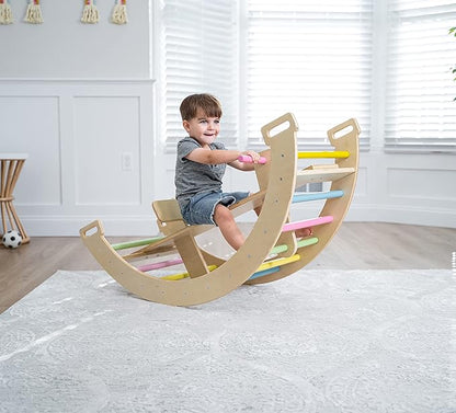 Avenlur Bailis Ultimate 3-in-1 Playset for Kids - Seesaw, Climbing Arch and Rocker - Waldorf and Montessori Climbing Toy for Children 2-6 Years - Toddler Climbing Toys (Colored)