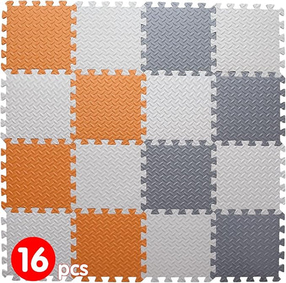 Play Mat for Babies 0-6 Months, Solid Colored Foam Floor Mat, Non-Toxic Interlocking Foam Puzzle Floor Mats, 0.4" Thick Square Kids Playmat丨47x47 Play Mat for Playpen (White/Gray/Orange)