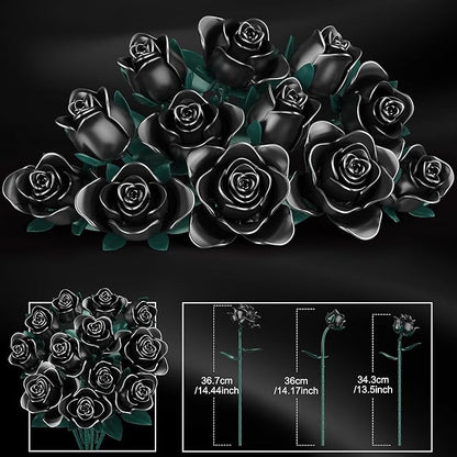 Black Rose Building Blocks Set for Kids, 634PCS Flower Bouquet Brick Toy, Romantic Gift for Girls, Women, Valentine's Day, Birthday, Mother's Day, Halloween, DIY Artificial Plant for Home Decor