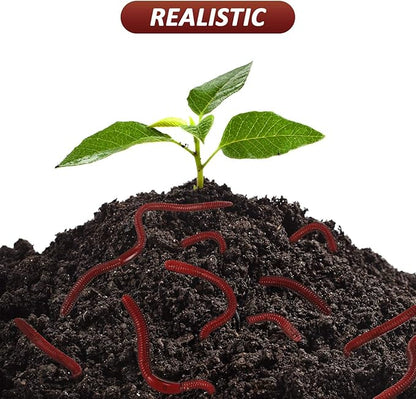 Gejoy 16 Pieces Fake Worms Rubber Play Worms Realistic Plastic Toy Earthworm Worm Farm for Halloween April Fool's Day Party