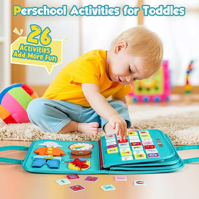 Winblo Toddler Busy Board - Montessori Toys for Toddler Boy Birthday Gift, Educational Learning Sensory Busy Book for Toddlers Boys, Airplane Car Travel Activities Toy for Toddlers