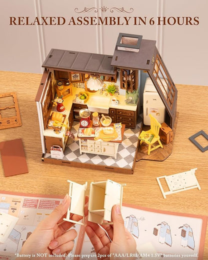 ROBOTIME DIY Miniature House Kit Dollhouse Kit for Adults Mini Tiny House Kit with Furniture Building Model Kit Crafts Creative Gift for Boys Girls (Baking Kitchen)