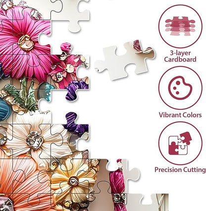 Puzzles 500 Pieces for Adults, Elephant Jigsaw Puzzle 500 Pieces for Adults Seniors Kids, Colorful Crystal Flower Puzzles Beautiful Diamond Art Puzzle Challenging, Family Game Great Gift 20.5 * 15in