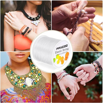 Paxcoo 1mm Elastic Bracelet String Cord Stretch Bead Cord for Jewelry Making and Bracelet Making White