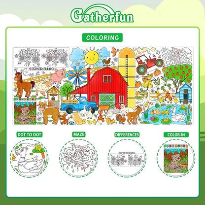 Gatherfun Farm Animal Party Giant Coloring Poster - 31.5X 72 Inches - Versatile Classroom Wall Décor & Birthday Activity - Farm Poster or Table Cover for School Parties and Special Events