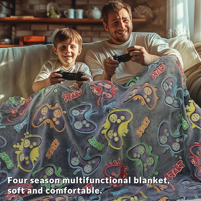 Gamer Gifts Toys for Kids Boys Boyfriend Glow in The Dark Game Blanket for Boys Gaming Gamepad Presents Birthday Christmas Easter