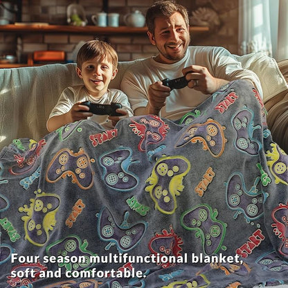 Gamer Gifts Toys for Kids Boys Boyfriend Glow in The Dark Game Blanket for Boys Gaming Gamepad Presents Birthday Christmas Easter