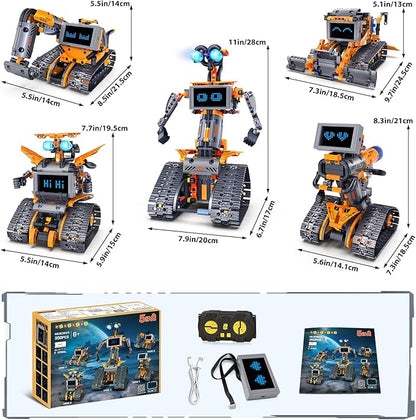 Robot Toys with LED Eyes & 18 Expression Building Toy, 5-in-1 App & Remote Control Rechargeable Robotics Set for Kids, RC Programmable Projects Educational Gift for Boys Girls 8-14 Year Old Teens