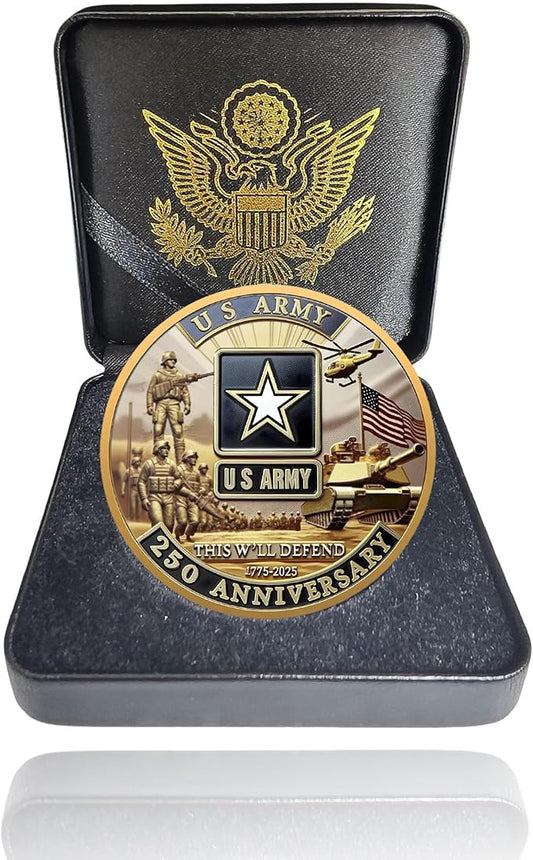 Army 250th Anniversary Coin – Navy 250th Anniversary Coin – Army Challenge Coin – USMC 250th Commemorative Double-Sided Marine Corps Challenge Coin with Metal Gift Box – 1.57" Display