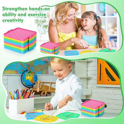 Lenwen 80 Pcs Double Sided Geoboard Math Manipulatives Geoboard with Rubber Bands 6.3 Inch Plastic Educational Graphical Toy for Learning Creativity