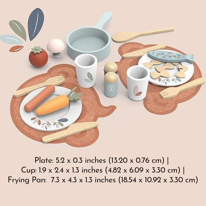 Speedy Monkey Wooden Dining Playset for Kids – 19-Piece Pretend Play Cooking & Kitchen Accessories – Diner Food Toy for Toddlers, Boys & Girls – FSC Certified Role Play Chef Set