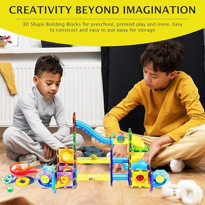 PicassoTiles 62pcs Magnetic Tile Pete The Cat Magnetic Marble Run Toy Set with Race Track Tubes Marbles and Stickers STEM Educational Construction Building Blocks for Kids Boys Girls Ages 3 Up PTG03