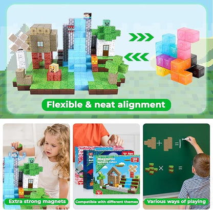 Magnetic Blocks-100PCS Magnetic Building Blocks, Magnetic Tiles Kids Build Cubes 2025 Upgraded STEM Game Toys, Christmas Birthday Gifts for Boys & Girls Ages 3+