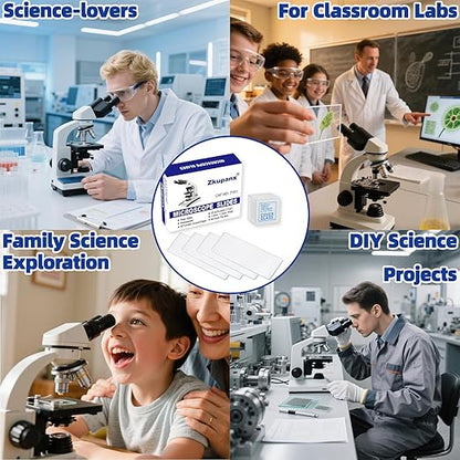 Blank Glass Microscope Slides and Covers - Ground Edges & 45° Clipped Corners, High-Clarity, Pre-Cleaned, 50 Slides & 100 Coverslips, Microscope Accessories for Experiments & Analyses