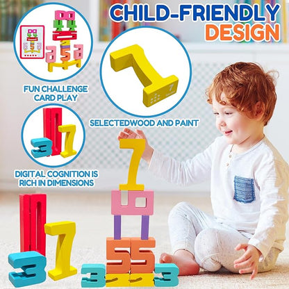 20Pcs Wooden Number Building Blocks,Montessori Number Blocks Math Learning Digital Building Blocks Digital Educational Counting Learning Toys for Parent-Child Interaction Skills Stocking Stuffers