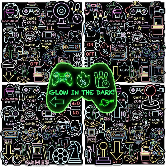 52 Pcs Glow in The Dark Neon Game Stickers for Kids, Water Bottle Stickers for Kids Vinyl Waterproof Gaming Laptop Decals for Teens Girls Boys