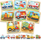 Benresive Wooden Toddler Puzzles, Montessori Toys for 1 2 3 Year Old Boys, Toys for 1 2 3 Year Old Boy Birthday Gifts, 8 Pack Vehicle Toddler Learning Educational Puzzles