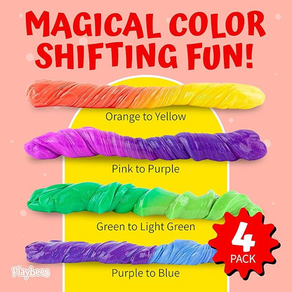 Playbees Color Changing Therapy Putty 4 Pack - Silly Mini Thinking Slime for Sensory Play, Educational Games, Fidget Toy 8-15 - Heat Sensitive Magical Color Shifts - Slime Party Favors 2 Oz