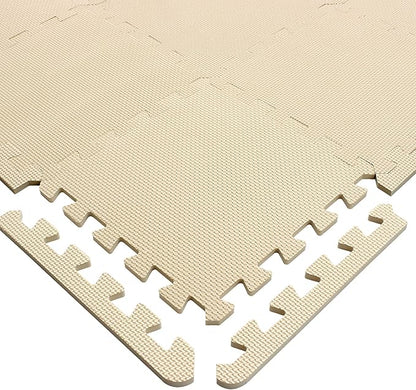 Yostrong® 18 Tiles Interlocking Puzzle Foam Baby Play Mat with Straight Edges for Playing - EVA Babies Crawling Mat | Rubber Floor Work Out Mats for Home Gym. Beige. YOC-Jb18S18