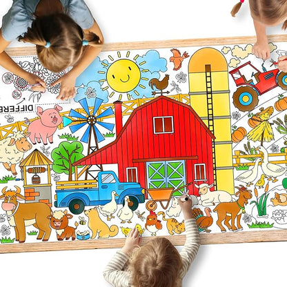Gatherfun Farm Animal Party Giant Coloring Poster - 31.5X 72 Inches - Versatile Classroom Wall Décor & Birthday Activity - Farm Poster or Table Cover for School Parties and Special Events
