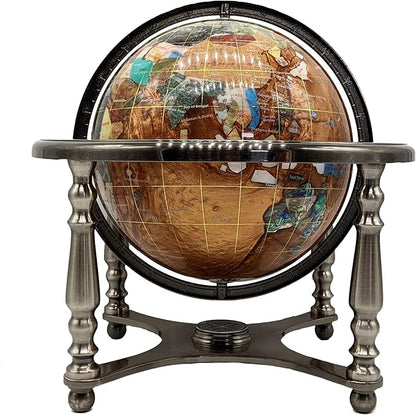 unique art since 1996 Limited Edition! unique art since 1996 Amber Pearl Swirl Table Top Gemstone World Globe with 4-Legs Silver Zinc Alloy Stand (220MM/9 INCHES 4 Leg/Amber Pearl Ocean)
