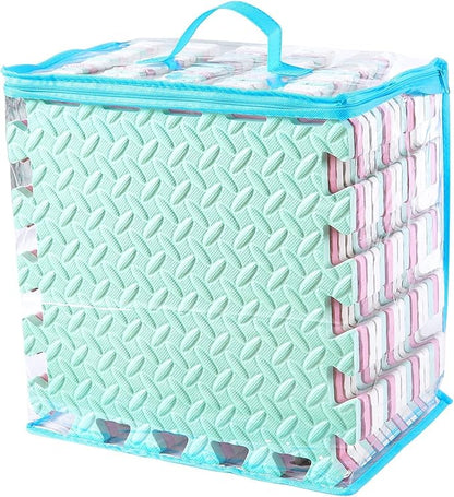 Foam Play Mat for Baby, 0.4 Inch Thicked Interlocking Floor Mats with Solid Colors, Squares Non-Toxic Baby Play Mat, EVA Foam Puzzle Floor Mats for Toddlers, 16 Tiles(White/Pink/Bean Green)